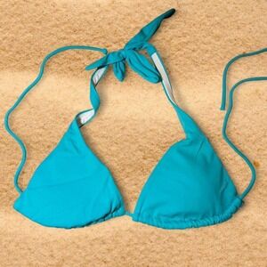Victorias Secret Turquoise Teal Triangle Halter Bikini Top Solid Blue Green M